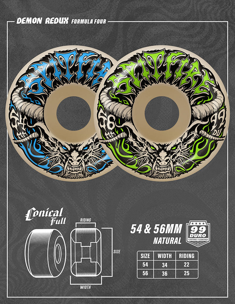 Spitfire Team Demon Redux F4 Conical Full Wheels | 99A – Stay True