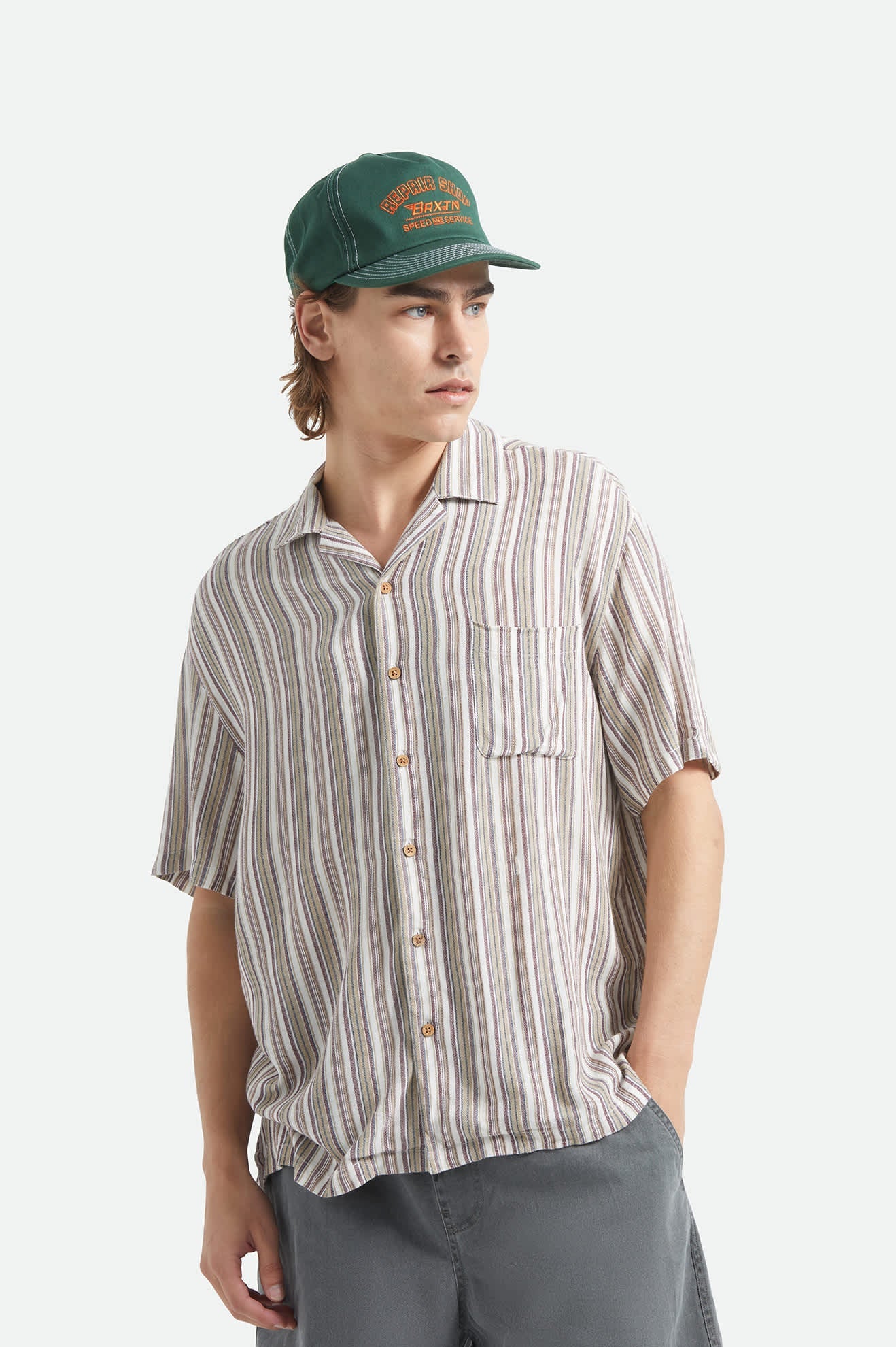 Brixton Bunker Twisted Stripe Camp Collar Shirt