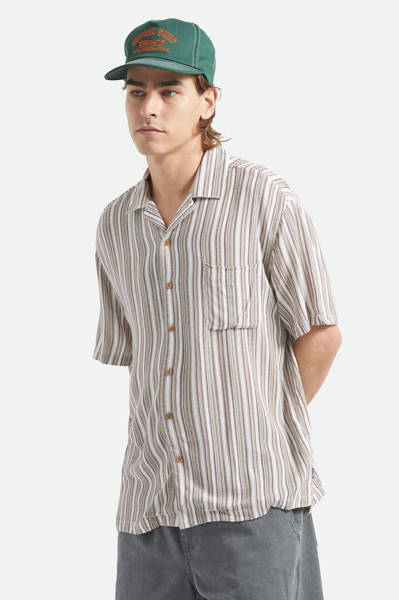 Brixton Bunker Twisted Stripe Camp Collar Shirt